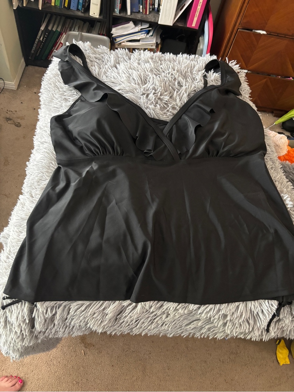 Black Ruffle-Trim Tankini Swim Top